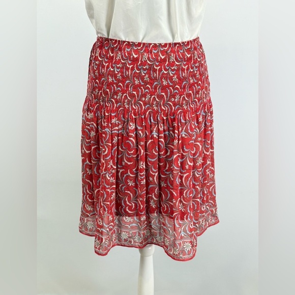 MAX STUDIO Cerise Red and White floral smocked waist skirt size M - Picture 3 of 14